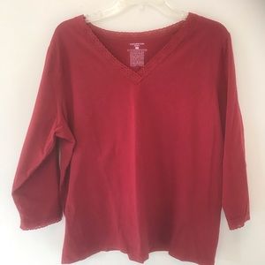 Jones NY Sport V Neck Red shirt Sz XL